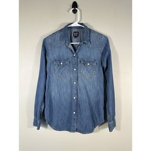 Gap Denim Shirt Womens XS Blue Pearl Snap Western Cotton